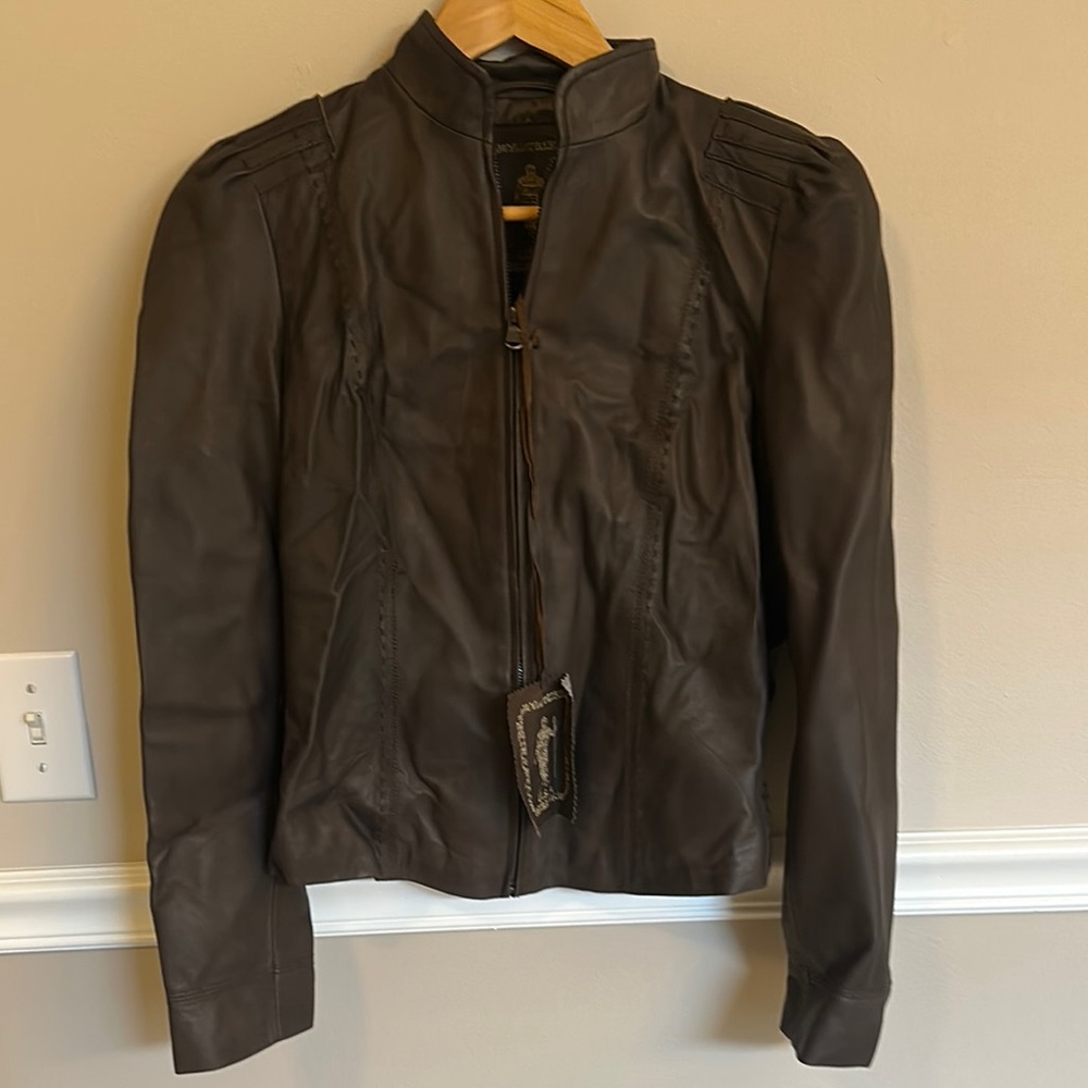 NWT My Tribe Dark Brown Leather Jacket